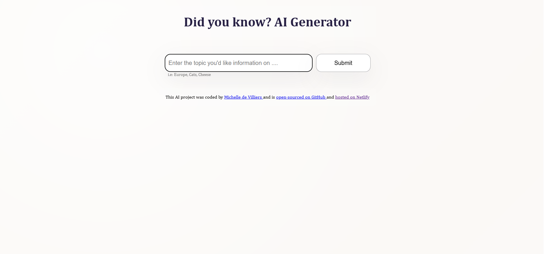 AI Did You Know Generator - JavaScript API project