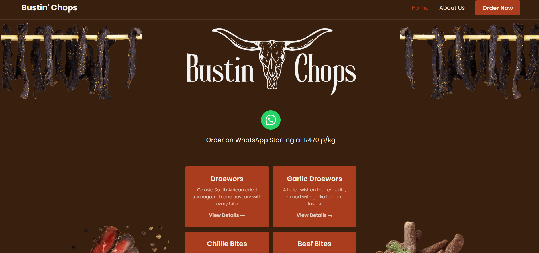 Bustin Chops - South African biltong e-commerce website